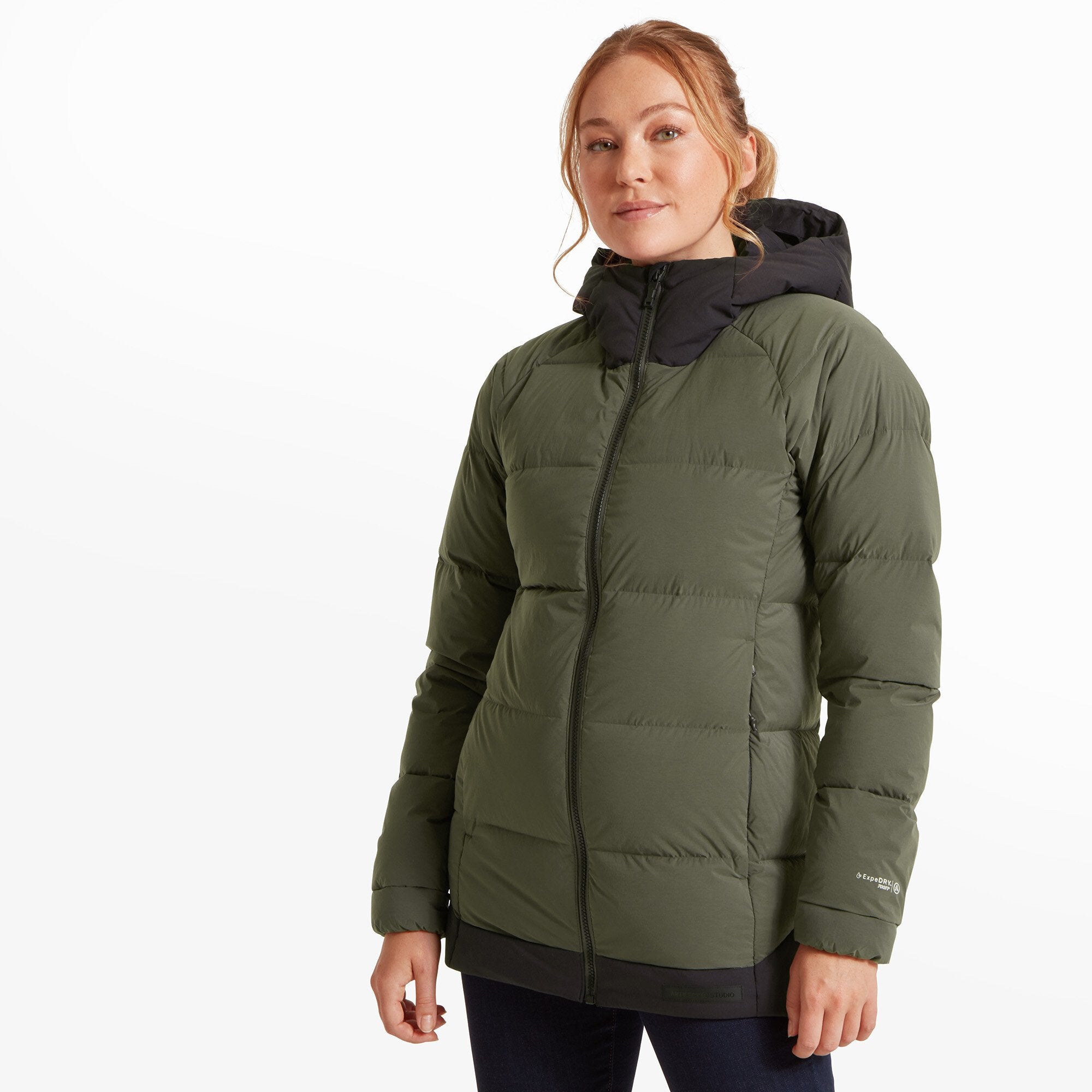 Womens High AF Down Stretch Parka - Fossil/Black